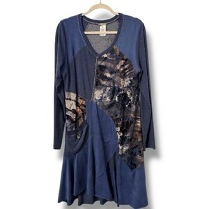 Dolcezza Wearable Art Long Sleeve Asymmetrical Hem Dress Size XL